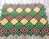 Vintage Granny Square Crocheted Afghan Diamond Pattern Throw Blanket