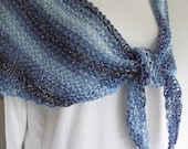 Knit Shawl  Summer Shawl  Wrap Dancing Denim Blues  Triangular  Womens Accessory by AuntBsAttic