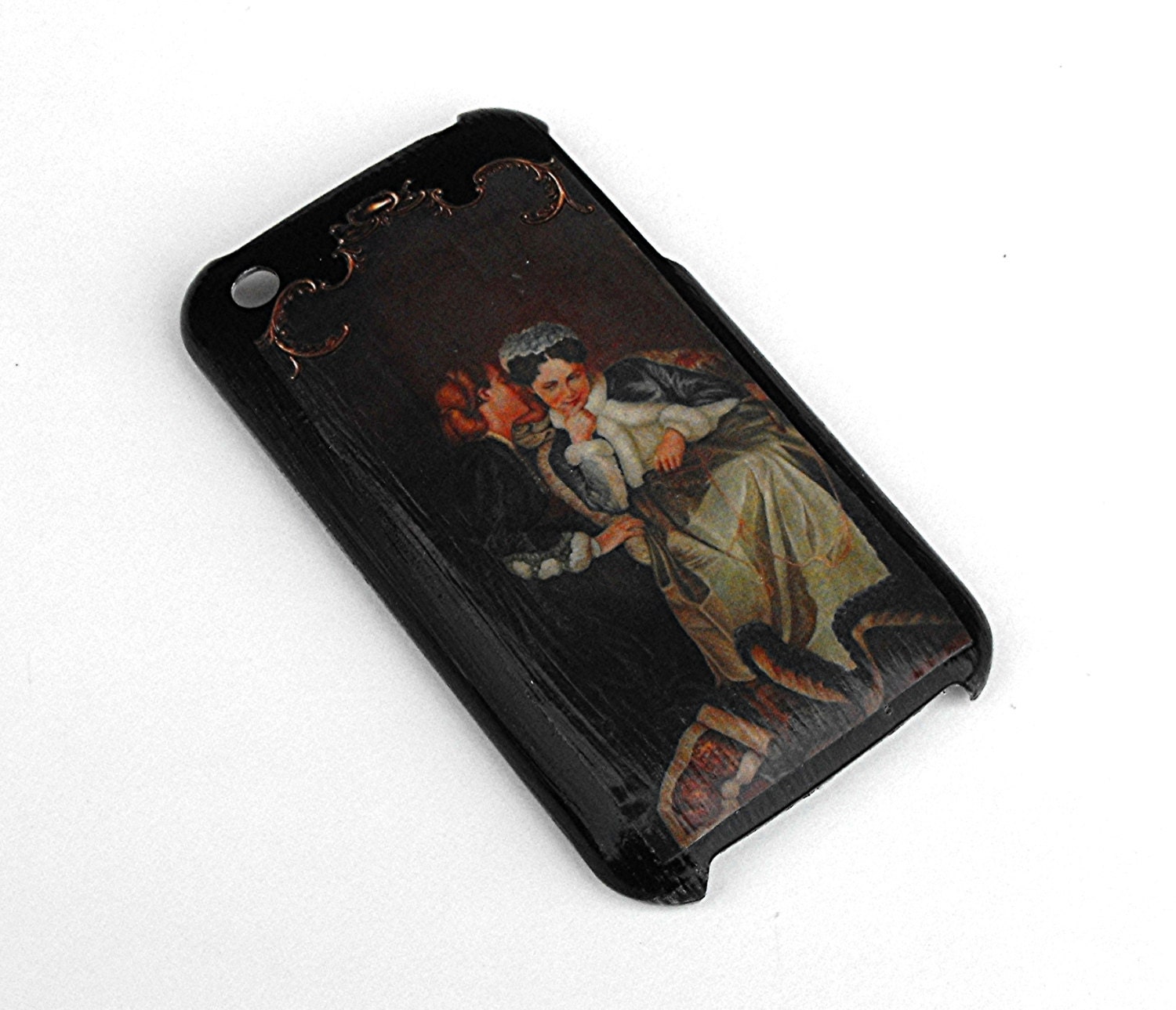 Victorian Gossipers iPhone 3 Case - 3G/3GS iPod Touch Black Decoupage Cell Phone Cover Ornate Gold Frame Whisper Rumor Best Friend Lady Gift
