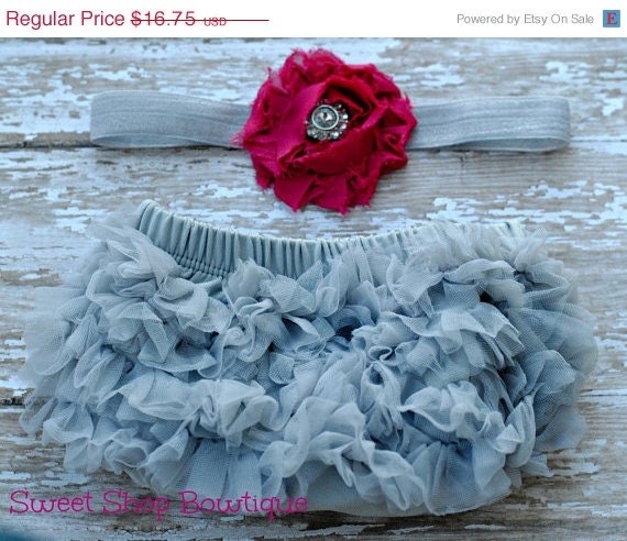 MEMORIAL DAY SALE Baby Bloomers and Headband Set - Gray and Fuschia - Great Photo Prop