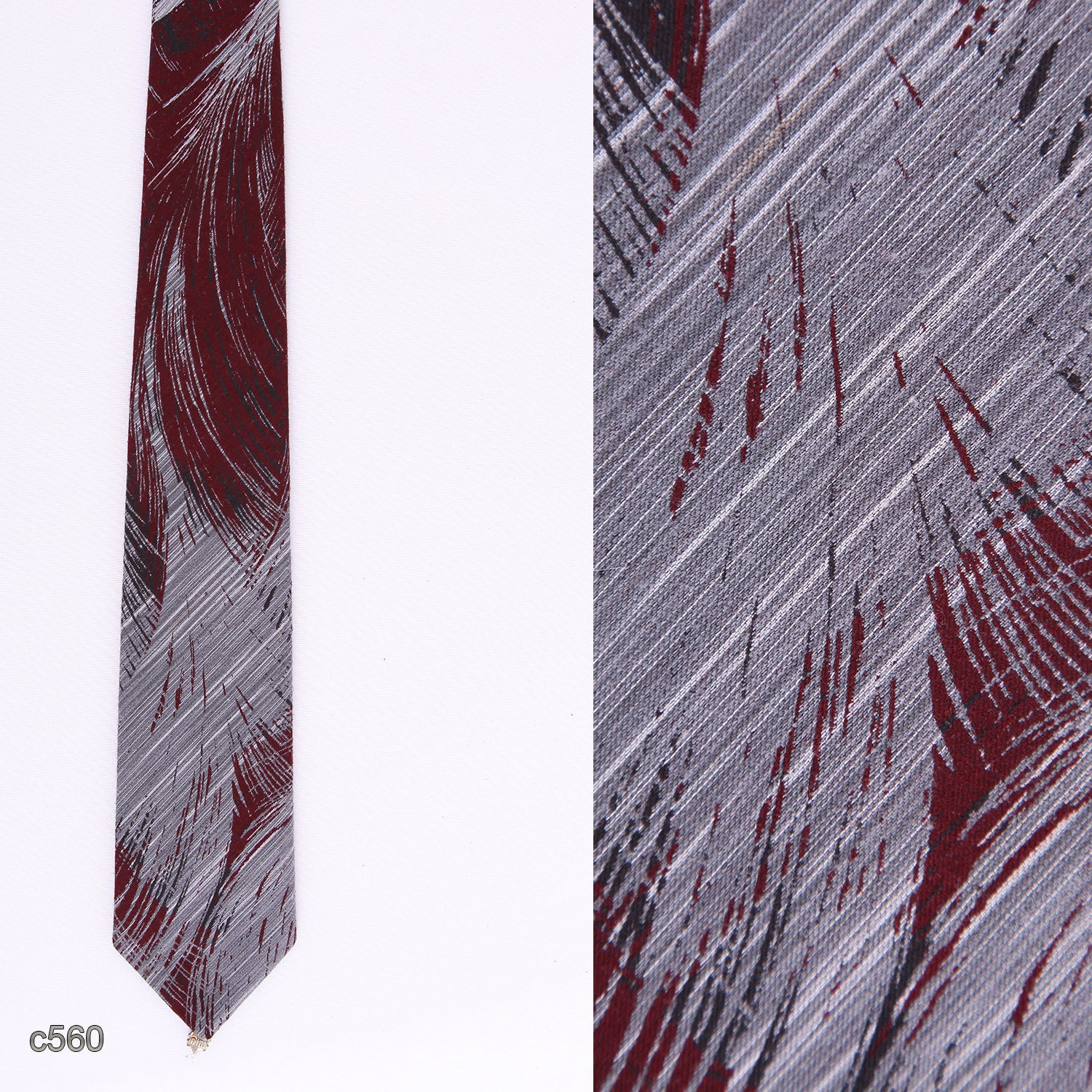 Gift for Him / Wool Tie in Wine Red and Gray / Feather Print