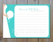 Printable Bridal Shower Advice Card / Turquoise, Bride Silhouette / Instant Download / Printable File
