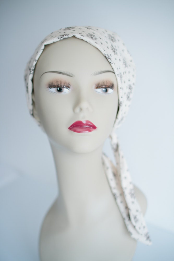 FREE SHIPPING  Chemo Scarf  --  Cancer Turban Hat for Alopecia Hair Loss -- Brown Floral Headwrap