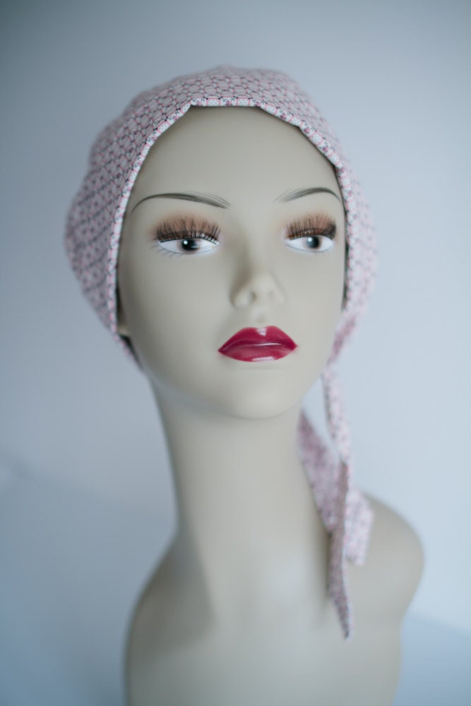Chemo Scarf  --  Cancer Turban Hat for Alopecia Hair Loss -- Pink Checkers Headwrap