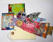 Mixed Media Art Adhesive Address Package LABELS Prints Collage LAUGH Out LOUD Angel