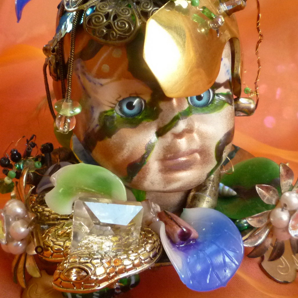 Abstract Art, Art Assemblage, Doll Head Art piece by gothb4play