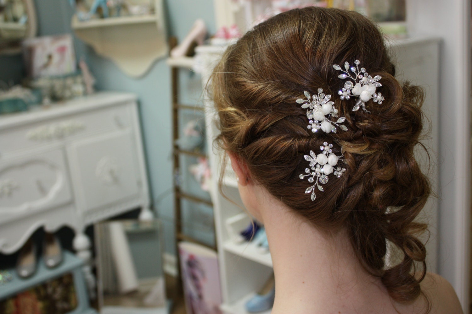 Wedding Flower Crystal Hair Pins