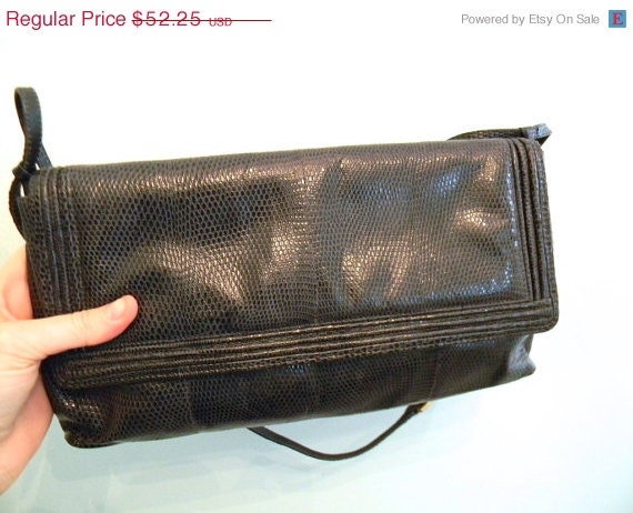 Memorial Day Weekend SALE vintage. 70s Charcoal Gray Black Leather Clutch // Made in Italy // 1970s
