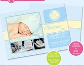 Digital Printable 5x7 Blue & Yellow Monogram Baby Photo Card Birth Announcement Template - Design from DOODLELULU by 2 june bugs Il_170x135