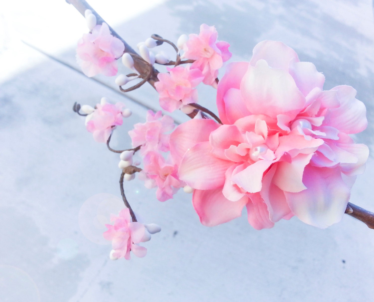 pink cherry blossom hair clip, bridesmaid accessory, flower girl accessories