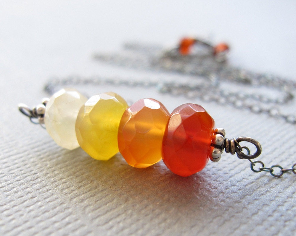 Orange Ombre Necklace Carnelian Bar Necklace Sterling Silver Gemstone Necklace