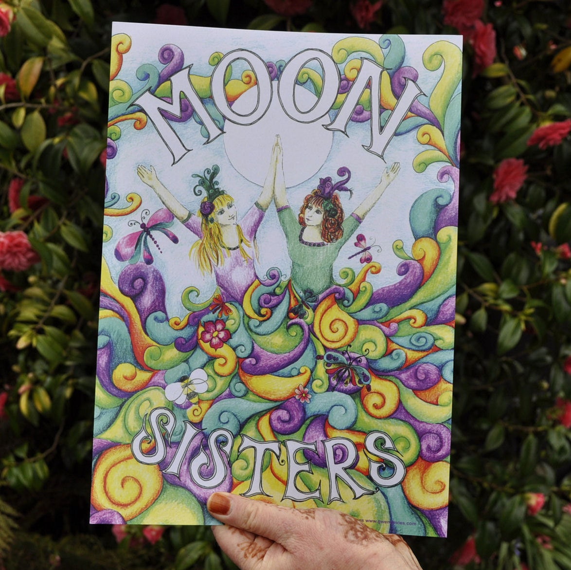 Moon Sisters Full moon pencil illustration poster