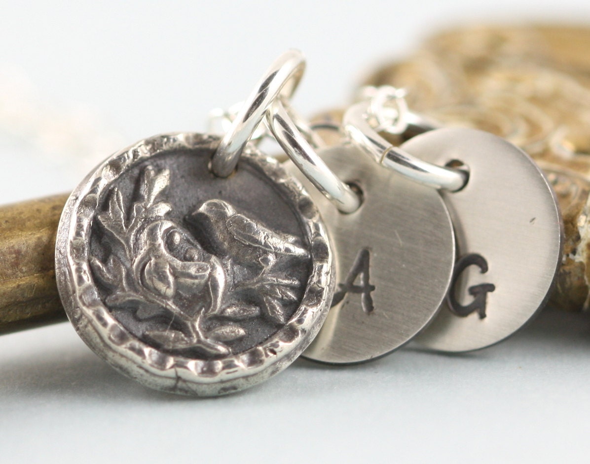 Personalized Initial Necklace Birds Nest Initial Mothers Day For Mom Sterling Silver