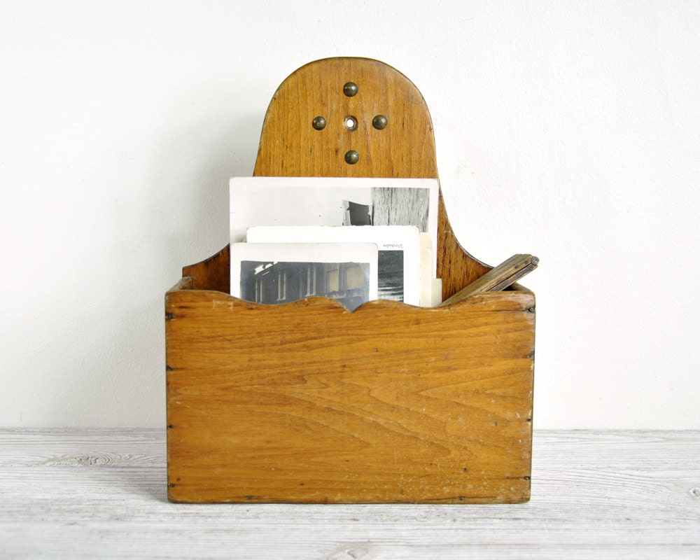 Vintage Wood Wall Mail Storage Box