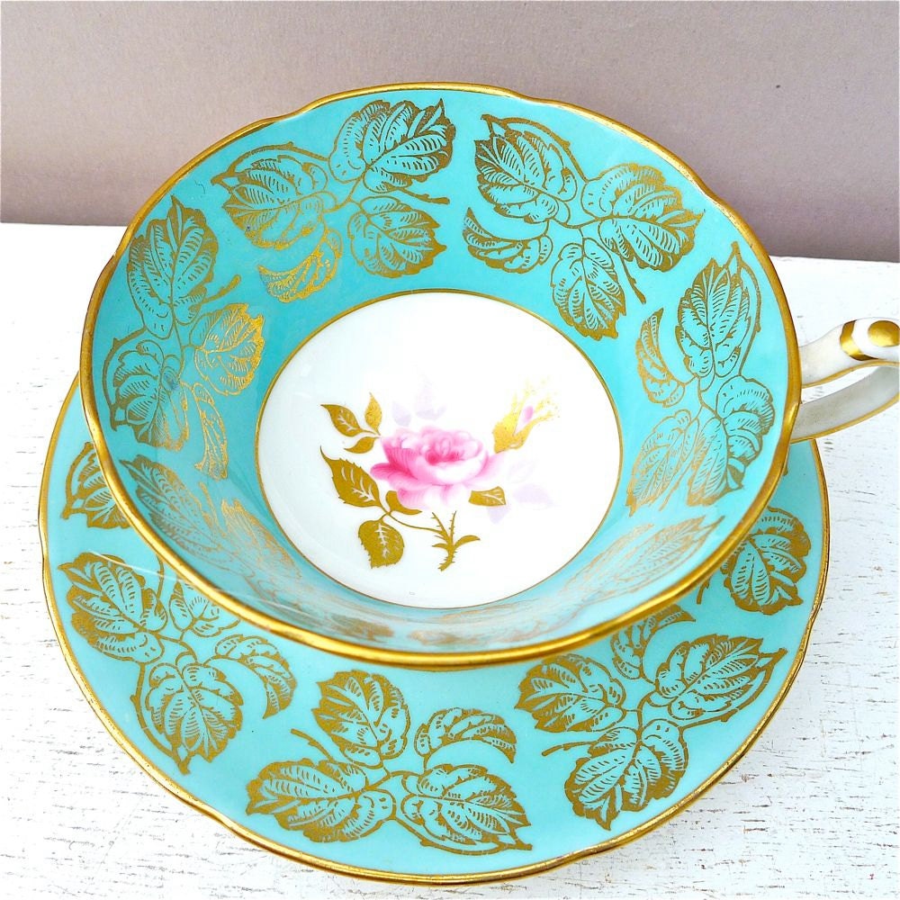 Vintage Royal Grafton Turquoise English Bone China Cup and Saucer