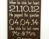 Personalized Engagement Gift, Wedding Gift,  wedding sign, Anniversary Gift, Bridal Shower Gift Carved Engraved Wall Sign