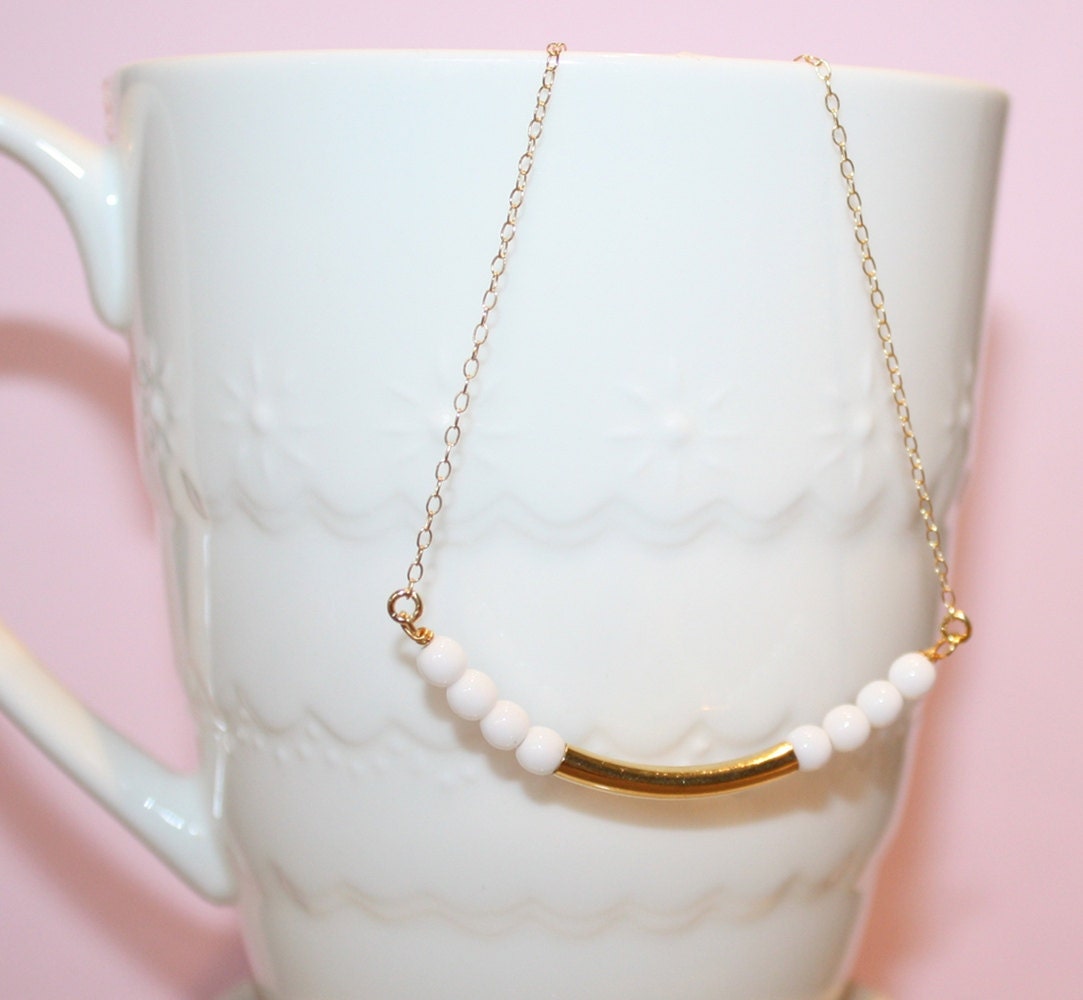 White Glass and Gold Bar Necklace