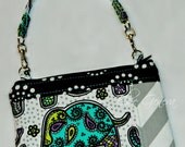 Black Teal Purple Chevron Grey Paisley Elephant Case - Pouch- Bag with Wristlet