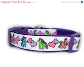 ON SALE Classic Pony Dog Collar, 1 inch wide, available in 4 sizes, purple, hearts, my little pony, pink, white, small, medium, large, XL