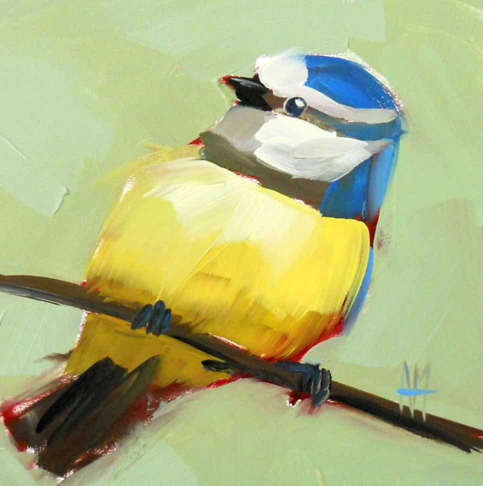 Blue Tit no. 22 original bird oil painting by moulton 6 x 6 inches on panel  prattcreekart