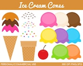 Ice Cream Cones Clipart - Digital Clip Art Graphics for Personal or Commercial Use