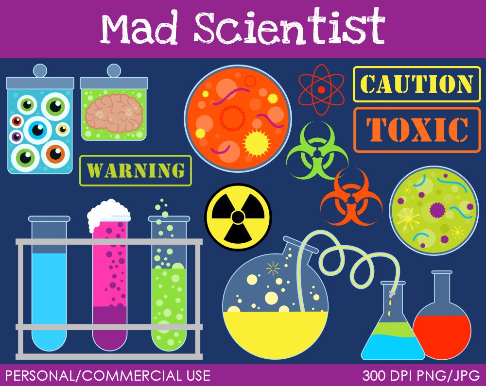 Mad Scientist Clipart - Digital Clip Art Graphics for Personal or Commercial Use Il_570xn