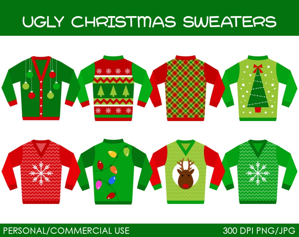 Ugly Christmas Sweaters Clipart Digital Clip Art by