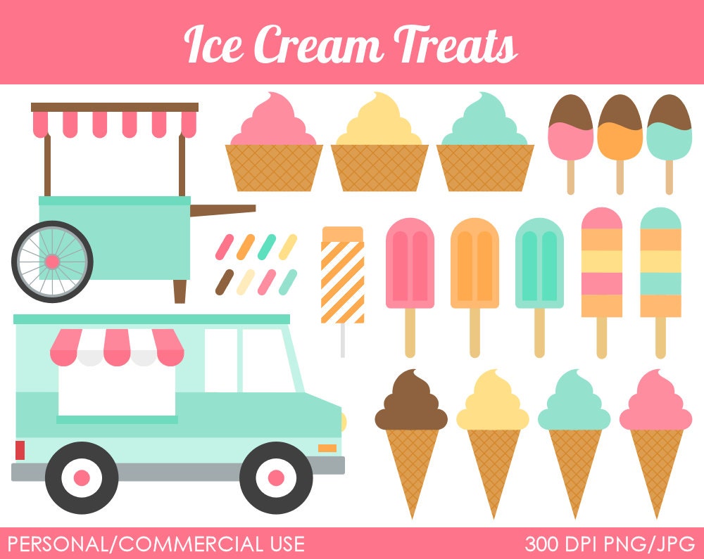 Ice Cream Treats Clipart - Digital Clip Art Graphics for Personal or Commercial Use
