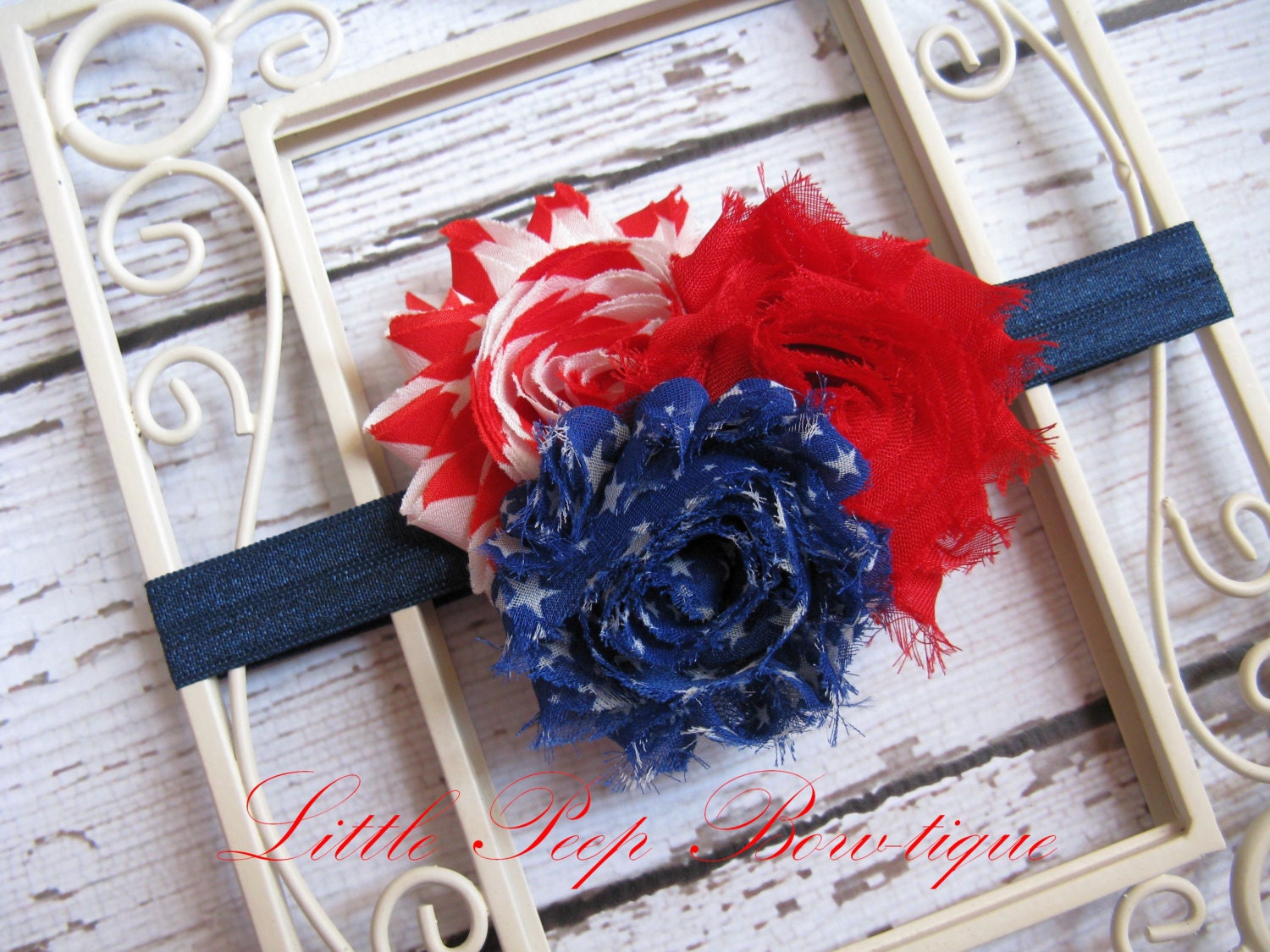 4th of July headband Red White Blue flower headband Patriotic baby headband Red White stripes stars shabby flower headband
