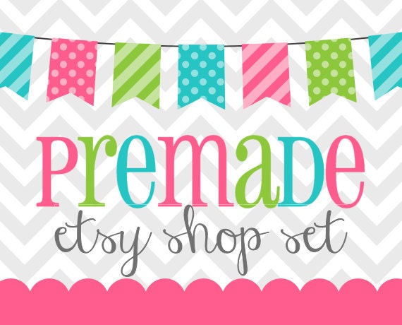 Gray Chevron with Green Pink and Blue Buntings - Mini Shop Set Il_170x135