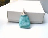 Wire Wrapped Larimar pendant Something blue Turquoise Skin contact crystal