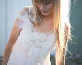 Super Sale - Long white Wedding Dress with Feather Detail. Unconventional Beaded Wedding Dress. Vintage beaded lace wedding Dress