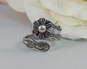 Dainty Blossoms,Ring,Silver,Spoon,Spoon Ring,Antique Ring,Silver Ring,Wrapped,Adjustable,Bridesmaid. Handmade jewelery by valleygirldesigns.