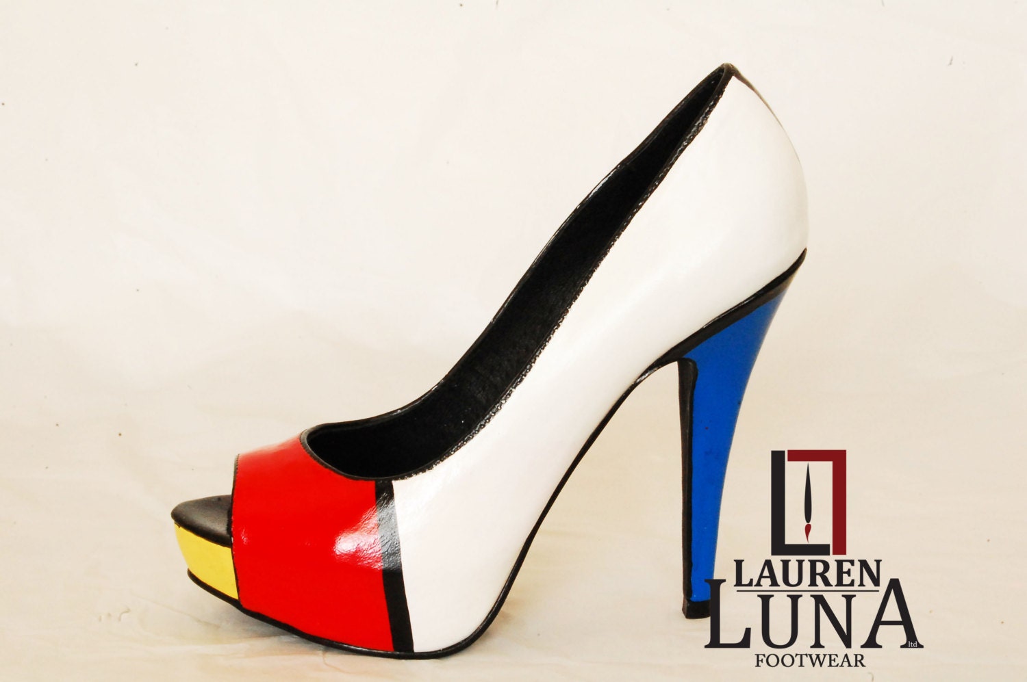 Mondrian inspired leather peeptoes
