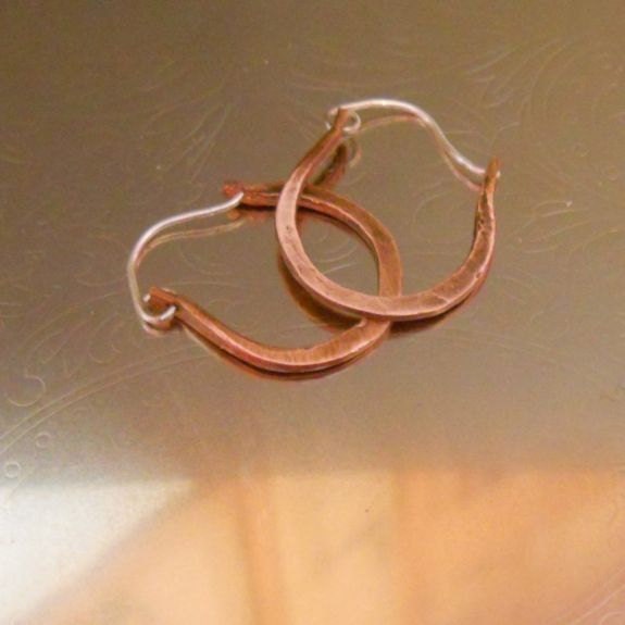 Forged Copper Hoops with Sterling Wires