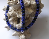 Crocheted unisex blue and black necklace