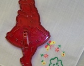 Vintage 1950's Brownie Cookie Cutter - Transparent  Red Plastic Cut Out - Brownie Girl Shape - HRM Cookie Cutter, Kitchen Tested