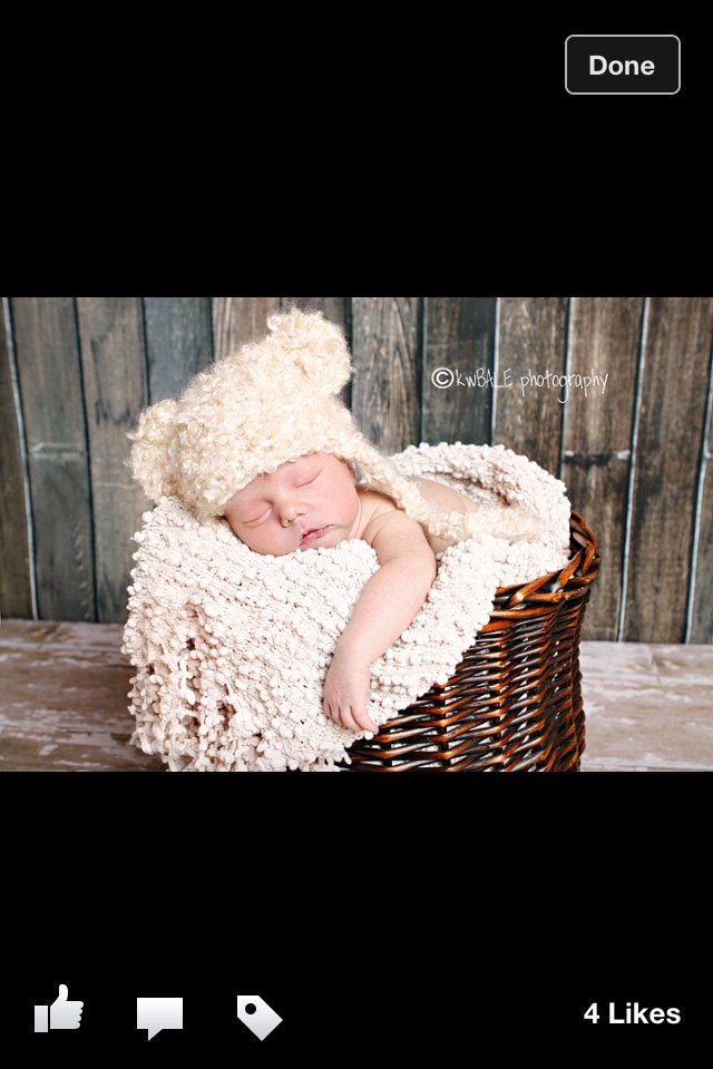 Newborn Fuzzy Bear beanie with earflaps in Cream