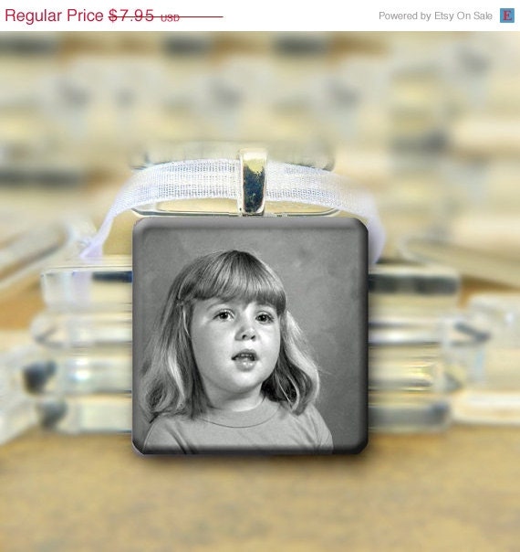 SALE Photo Pendant necklace - Personalized - 1 inch glass square tile