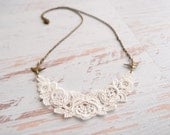 Lace Necklace - Laurelin - Ivory Lace Antique Brass Bird Jewelry - Bridesmaid Necklace