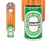 Wall Mounted Bottle Opener with Vintage Heineken Beer Can Cap Catcher, Great Gift for Father's Day