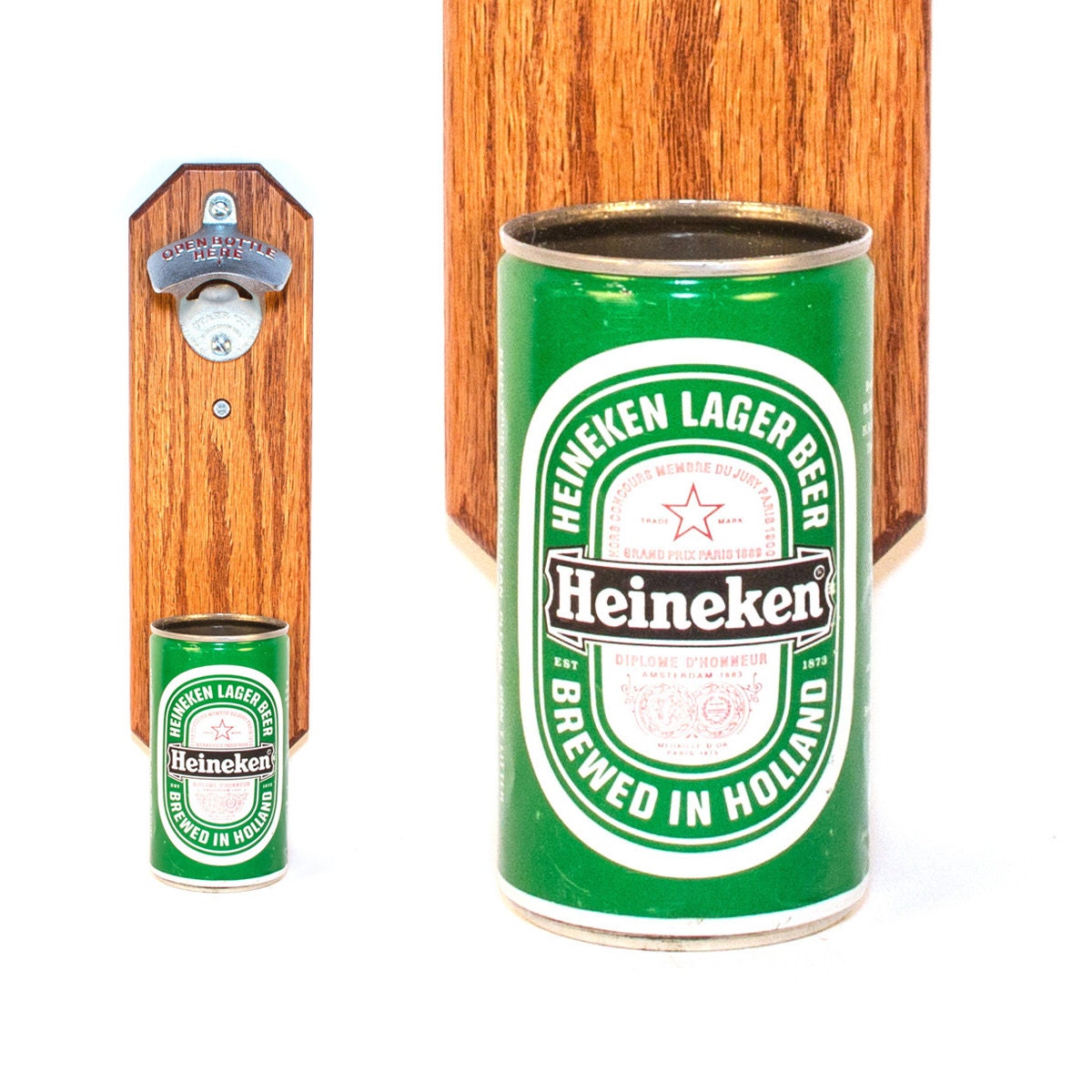 Wall Mounted Bottle Opener with Vintage Heineken Beer by HandySam