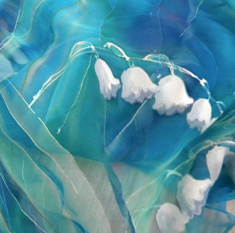 Lily of the Valley hand painted silk chiffon long scarf  made to order