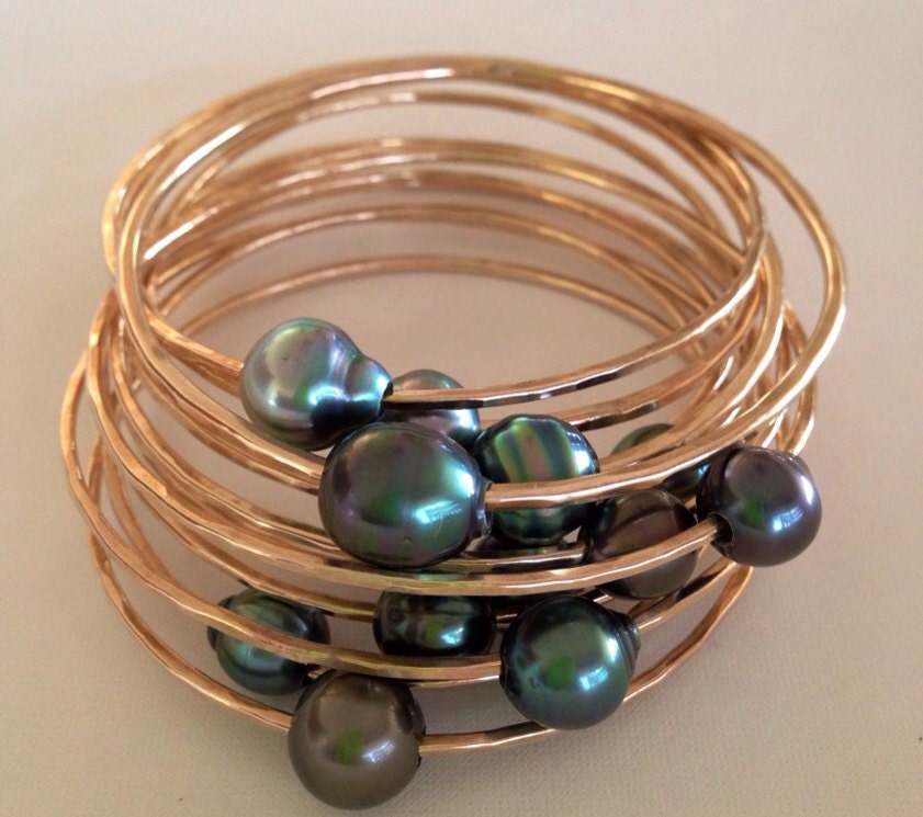 Make Your Own Tahitian Pearl 12 Gauge Yellow or Rose Pink Gold Filled Bangle