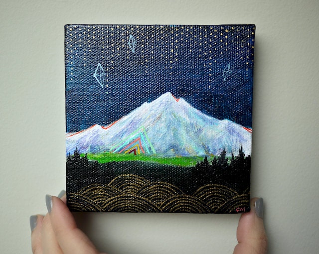 night radiance, original painting 4 x 4