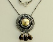 Sterling silver necklace, yellow gold and smoky quartz  gemstone - The case for lace.