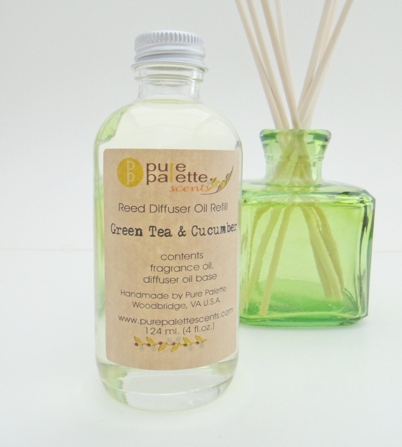 Green Tea and Cucumber Reed Diffuser Refill Bottle with Natural Reeds