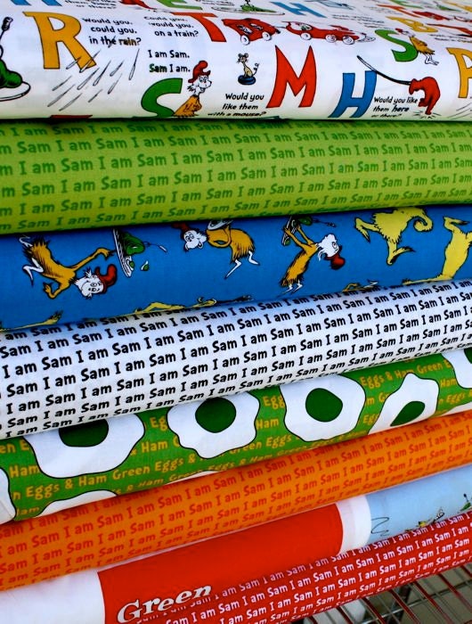 Green Eggs and Ham by Suess Enterprises for Robert Kaufman Fabrics- 1 Yard Bundle Plus Panel