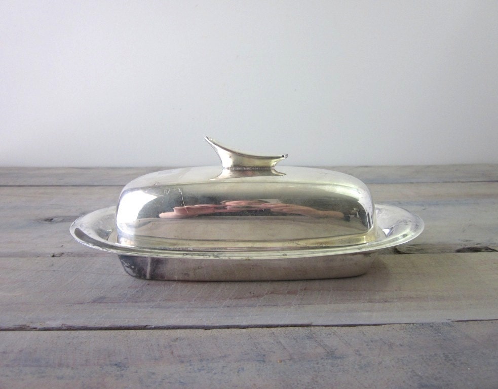 Vintage Silver Plate Butter Dish with Lid