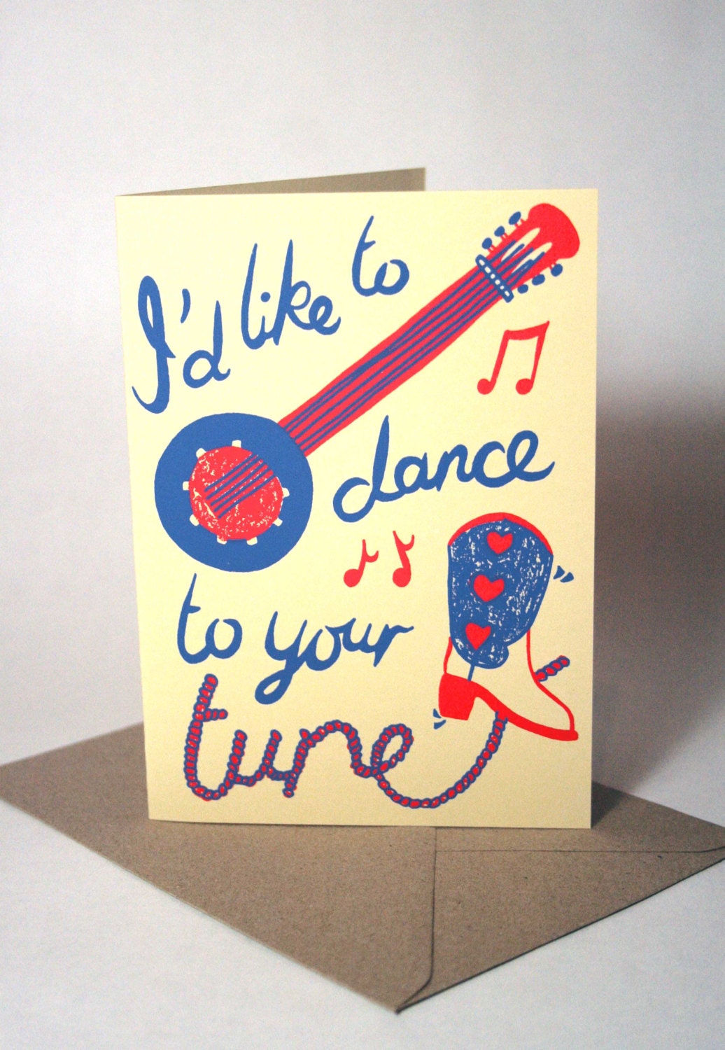 Dance to Your Tune hand printed card